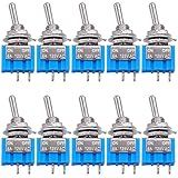 Taiss 10PCS SPST Mini Toggle Switch 2 Pin 2 Position ON/Off Miniature Toggle Switch 6A 125V MTS-101