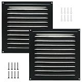 2pcs Attic Vent Soffit Vent Aluminum Wall Vent Metal Shed Vent Square Vent Louver Vent Grille with Built-in Insect Screen for Exterior Door House Attic Garage Ceiling (Black 6" x 6"-2 Pack)