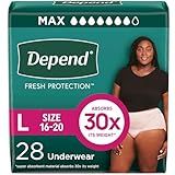 Depend Fresh Protection Adult Diapers, Incontinence & Postpartum Bladder Leak Underwear for Women, Disposable, Maximum, Large, Blush, 28 Count, Packaging May Vary