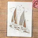 TIAMECH A4 Reusable Sailboat Stencil for Painting - Nautical Navy Sail Seagull Layering Template, DIY Wall Art, Wood Furniture, Scrapbook & Crafts (8.3x11.7inch)