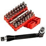 34pcs Security Bit Set 1/4 Inch Hex Shank Screwdriver Bit Set,Tamper Proof Bits-Torx+Hex+Tri Wing+Star+Spanner for Torx Security Screwdriver Set,High Hardness Impact Driver Bit Set(Red+Wrench)