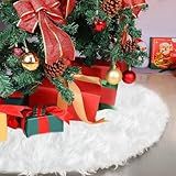 Christmas Tree Skirt, 24 Inch Faux Fur White Tree Skirt Small Snowy White Plush Velvet Xmas Tree Mat Base Cover for Holiday Home Party Decorations