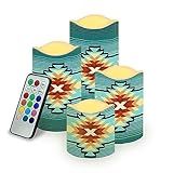 Psesaysky Southwest Native American Flameless Candles Battery Operated Pillar Candle Nightlight Home Decor with Remote Color Changing & Timer for Home Table Decoration 4 Packs