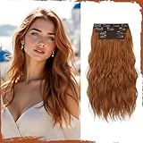 Sofeiyan Copper Brown Hair Extensions 16 inch Clip in Ginger Hair Extensions 4PCS Synthetic Fake Hair Soft Natural Hairpiece 140g Curly Thick Auburn Hair Extension for Women