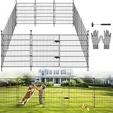 Garden Fence Panels with Gate 14.5ft(L) X 40in(H), Garden Fencing for Yard Includes Gloves, Hammer&Zip Ties, Rustproof Metal Wire Temporary No Dig Dog Fence Outdoor for Yard