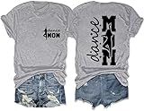 Womens Dance Mom Shirt Novelty Double Sides Dancing Mama Graphic Tshirt Girl Boy Mom Casual Tee, Light Grey, M