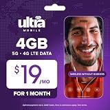 Ultra Mobile 4GB Prepaid SIM Kit, 1-Month Plan on the T-Mobile 5G Network