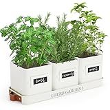 PERFNIQUE Indoor Herb Garden, Herb Planter Set with Tray, Farmhouse Indoor Plant Pots, Windowsill Herb Garden with Drainage(Planter only) for Indoor/Outdoor, Window Pots(White)