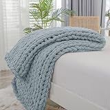 Bigacogo Chunky Knit Throw Blanket for Couch, 40x40 inches, Dusty Blue