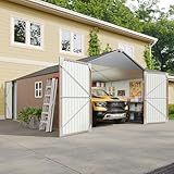 Aoxun 12x20x9.3 FT Shed Outdoor Metal Garage Shed 1700 CUFT Extra Large Storage Shed for Vehicles & Sundries 11" Snow Load Double-Door All-Weather Garden Shed (Brown)
