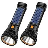 E-SHIDAI Solar/Rechargeable Multi Function 1000 Lumens LED Flashlight, with Emergency Strobe Light, Handheld LED Flashlights for Home Emergencies Camping (2PC)