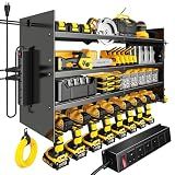 Hipidian Adjustable Power Tool Organizer Wall Mount with Charging Station - 650lb Capacity 4 Layer Heavy Duty Storage Rack with 8 Drill Holders for Garage Workshop Tools, Gifts for Men