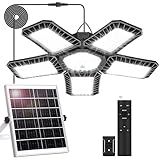Solar Shed Light Indoor Outdoor, Upgrade Large 267LED Solar Powered Motion Sensor Pendant Light Works Day & Night, Solar Indoor Light with 2 Lighting Modes + Timer & Remote for Shed Gazebo Garage Barn
