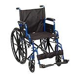 Drive Medical Blue Streak Lightweight Wheelchair with Swing-Away Footrests and Flip-Back Arms, Portable Folding Wheelchair for Adults and Seniors, 18 Inch Seat