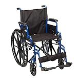 Drive Medical Blue Streak Lightweight Wheelchair with Swing-Away Footrests and Flip-Back Arms, Portable Folding Wheelchair for Adults and Seniors, 18 Inch Seat