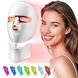 tinkoola Red Light Therapy Mask for Face & Neck, LED Face Light Therapy,USB C Rechargeable,Infrared Mask for Home Working Travel Yoga (White Gold)
