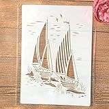 TIAMECH A4 Reusable Sailboat Stencil for Painting - Nautical Navy Sail Seagull Layering Template, DIY Wall Art, Wood Furniture, Scrapbook & Crafts (8.3x11.7inch)