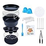 Air Fryer Accessories, Set of 12 Fit for 5.3Qt and Larger Air Fryer with Cake & Pizza Pan, Metal Holder, Skewer Rack & Skewers, etc, Nonstick Coating, Dishwasher Safe