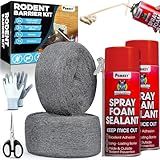 [Upgraded] Rodent Barrier Kit, 2Pcs Steel Wool Included 2Pcs PU Spray Foam for Mice Control, 3.2"x7.5’ Rodent Control Fill Fabric, Gloves, Scissors, Gap Blocker in Hole Pipeline Vent in House, Garage