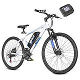 QNUT Electric Bike for Adults, 350W 26" Ebike for Teens 21 Speed 20Mph Up to 40Mile with Dual Disc Brake Commute E-Bike E-MTB for Men Women Electric Bicycles (Blue-White)