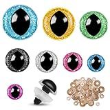 KIGEAPUEL 160 Pcs Glitter Safety Eyes for Amigurumi with Washers Cat Crocheting Eyes Tool Safety Eyes for Craft Doll Eyes for DIY Halloween Decoration(Cat Eyes)