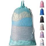 Large Mesh Laundry Bags - Heavy Duty with Handles & Drawstring - Machine Washable Net Laundry Sacks for College Dorm, Camp, Travel, Bedding & Clothes Storage (Teal)