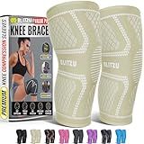 Knee Brace for Women & Men, 2 Pack Compression Knee Brace, Knee Support Sleeve for Pain Relief, Running, Workout, Sports, Knee Braces for ACL, Meniscus Tear, Arthritis, Injury Recovery Beige M
