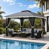 Bezseller 10'x12' Outdoor Gazebo with Double Roof, Grey