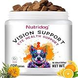 Nutridog Eye Supplements for Dogs - Vision Support Soft Chews with Lutein, DHA & Vitamin C | 120ct Salmon Flavor Tear Stain Chews | Cataract & Dry Eye Relief Supplement (120 Ct, Salmon)