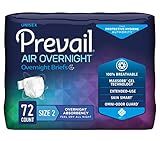 Prevail AIR Overnight Incontinence Briefs - Unisex Adult Incontinence Briefs with Tabs - Disposable Adult Diaper for Men & Women - Overnight Absorbency - Size 2, 72 Count (4 Packs of 18)