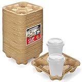 4 Cup Disposable Coffee Tray (75 Count), Commercially Compostable Cup Holder, Durable Drink Carrier for Hot or Cold Drinks, to Go Coffee Cup Holder for Food Delivery Service