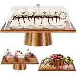 Owenri 2 in 1 Cake Stand and Charcuterie Board, Rectangular Acacia Wood Cake Stand with Lid, Dessert Table Display Set for Cheese, Chips, Dips, Nachos, Fruit Platter, Donut