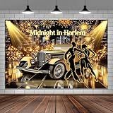 7X5ft Roaring 20s Party Photo Backdrop Photography Background, Great Gatsby Black and Gold 1920s Speakeasy Party Backdrops Photo Booth Prop Decorations Wall Decor Tablecloth