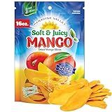 Dried Mango Slices - Delicious Texture Soft & Juicy Low Sugar Added Dried Mango - Naturally Ripened Mangos Dried Fruits - Gluten Free Dry Mangoes Natural Source of Vitamin C, Fiber, 16 oz (16 Single Pack)