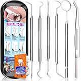 Dental Tools Plaque Remover Teeth Cleaning Tools Kit 6 Pcs Dental Care Kit Stainless Steel Dental Pick Tartar Remover Tool for Home/Travel/Pet Care-Storage Case Included