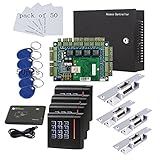 MENGQI-CONTROL RFID Keypad Access Control System Card or PIN Code Open 4 Doors Strike Lock Smart TCPIP Control Board Keypad Door Access 110-240V Power Supply Box