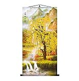 Zzooi Chinese Feng Shui Lucky Money Tree Wall Art Hanging Silk Painting Scroll,Yellow