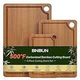 Bamboo Cutting Board for Kitchen – 3-Piece Wooden Boards with Juice Grooves, Side Handles, Non-Slip Mats – Perfect for Meat, Veggies, Fruit – Ideal Kitchen Gift