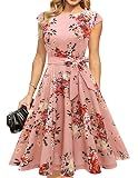 DRESSTELLS Coctail Dresses for Women 2026 Floral Formal Spring Summer Wedding Guest Easter Garden Party Fit Flare Midi Evening Dress Print Blush Flower S