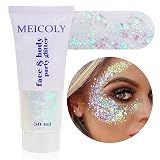 MEICOLY Clear White Face Body Glitter,Mardi Gras Face Glitter Makeup for Kids Women,Face Glitter for Running Half Marathon,Sparkly Mermaid Hair Glitter,Singer Concert Festival Rave Accessories