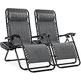 Best Choice Products Set of 2 Adjustable Steel Mesh Zero Gravity Lounge Chair Recliners w/Pillows and Cup Holder Trays - Gray