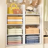 4-Tier Stackable Closet Organizers and Storage Basket, Wire Clothes Shelf Organizer Bins, Sweater Storage for Wardrobe Cupboard, Multifunctional Cube Storage Box for Kitchen Bath Laundry Room, White