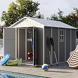 UDPATIO Storage Shed 8 x 10 FT, Resin Outdoor Garden Sheds with Floor Plastic Patio Outdoor Storage with Lockable Door for Tool, Bike, Garbage Gray White