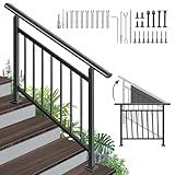 Adjustable Handrails for Outdoor Steps – Black Metal Stair Railing with Flexible Angle Design, Outdoor Handrail Fits 1 to 4 Steps or Horizontal Use, Wrought Iron Hand Rails with Installation Kit