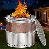 GVDV Smokeless Firepit, 20 Inch Outdoor Fire Pit with Grill & Removable Ash Pan, Hollow-Carved Design, Camping Fire pits for Outside Wood Burning, Portable Bonfire Stove with Carry Bag