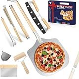 7PCS Pizza Oven Accessories Kit | Pizza Peel, Oven Brush, Bubble Popper Turner, Rocker Cutter, Dough Roller & Scraper