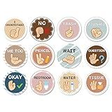 12 Pcs Classroom Sign Language Posters,Sign Language Flash Cards Cutouts,Classroom Management Tools for School Learning Bulletin Board Decor (Boho)