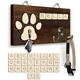 Dog Leash Holder Wall Mount, Pet Harness Hanger with Scrabble Letters, Dog Collar Organizer for Entryway, Cat Leash Key Holder for Wall, Pet Memorial Loss Gifts, Keepsake, Home Decor PF218-W