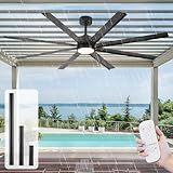 65" All-Weather Outdoor Ceiling Fan with Light and Remote - IP65 Waterproof, High 9504 CFM, Energy Efficient & Quiet DC Motor, 8-Blade Black Aluminum for Patio, Porch, Pergola, Office, Garage