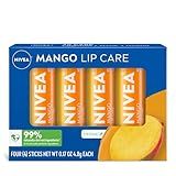 NIVEA Mango Lip Care, Vegan Lip Balm Pack with Shea Butter, Nourishing Oils and Vitamin C & E, 3-in-1 Moisturize, Repair and Protect, 0.17 Oz Stick, Pack of 4